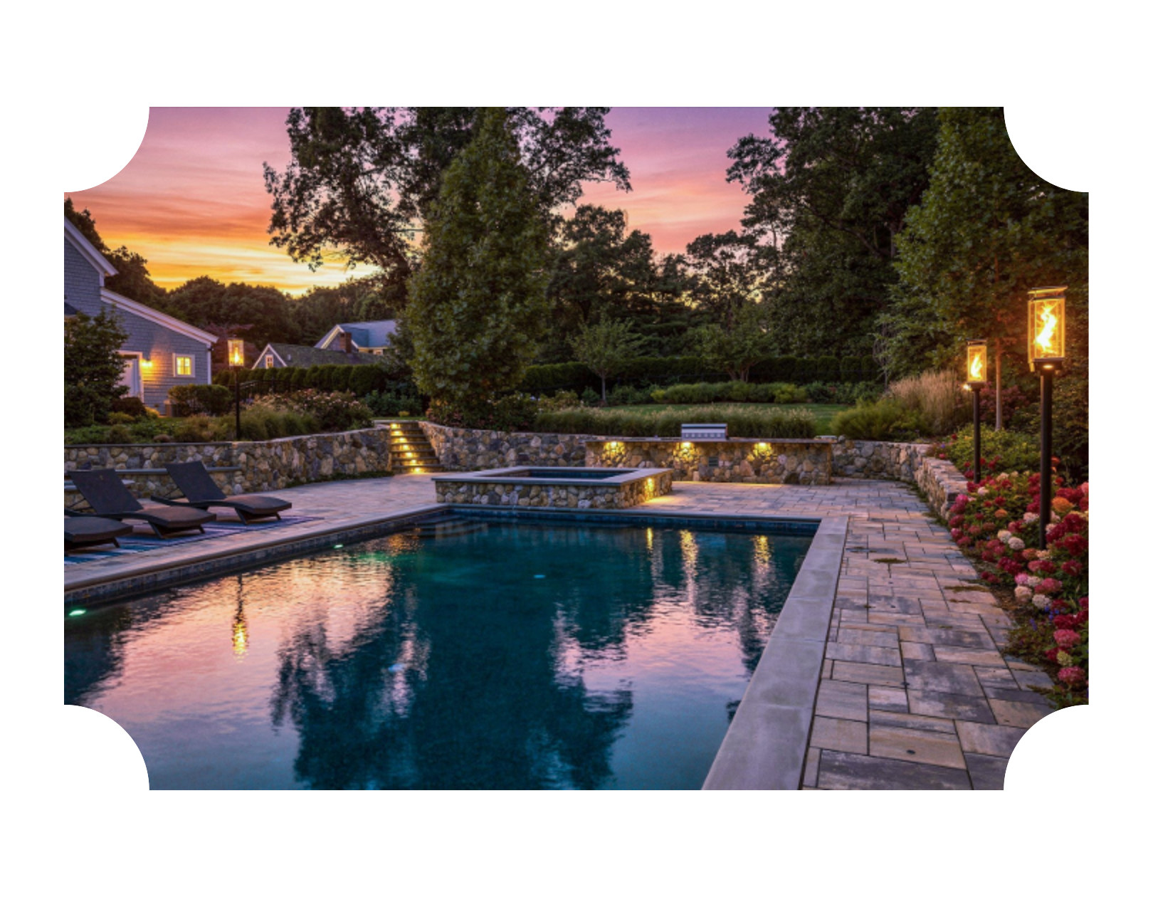 Pool at sunset from brochure